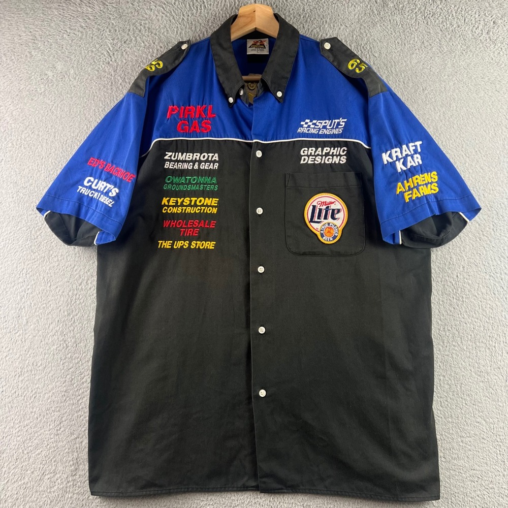 Speed Zone Race Gear Miller Lite Pit Shirt Mens Large Blue Black Tommy Myer 65